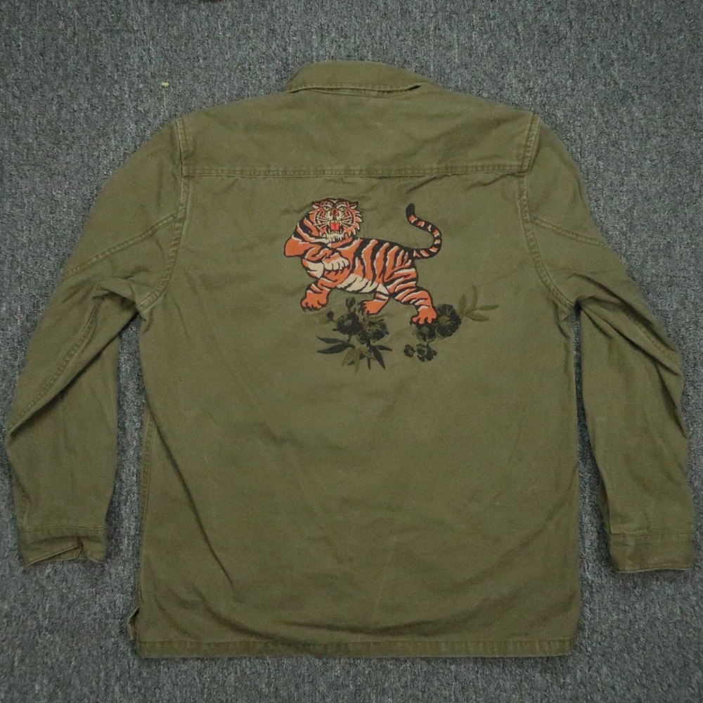 Urban Outfitters Shirt Mens Large Green Military Tiger Long Sleeve Canvas‎